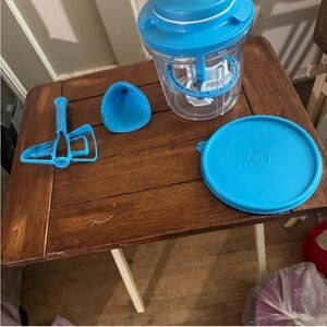 Tupperware Blue Manual Food Chopper with Attachments. New